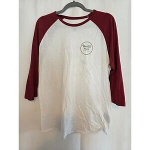Brixton Mfg Co Mens Baseball‎ Tee Burgundy White Logo Graphic Size M